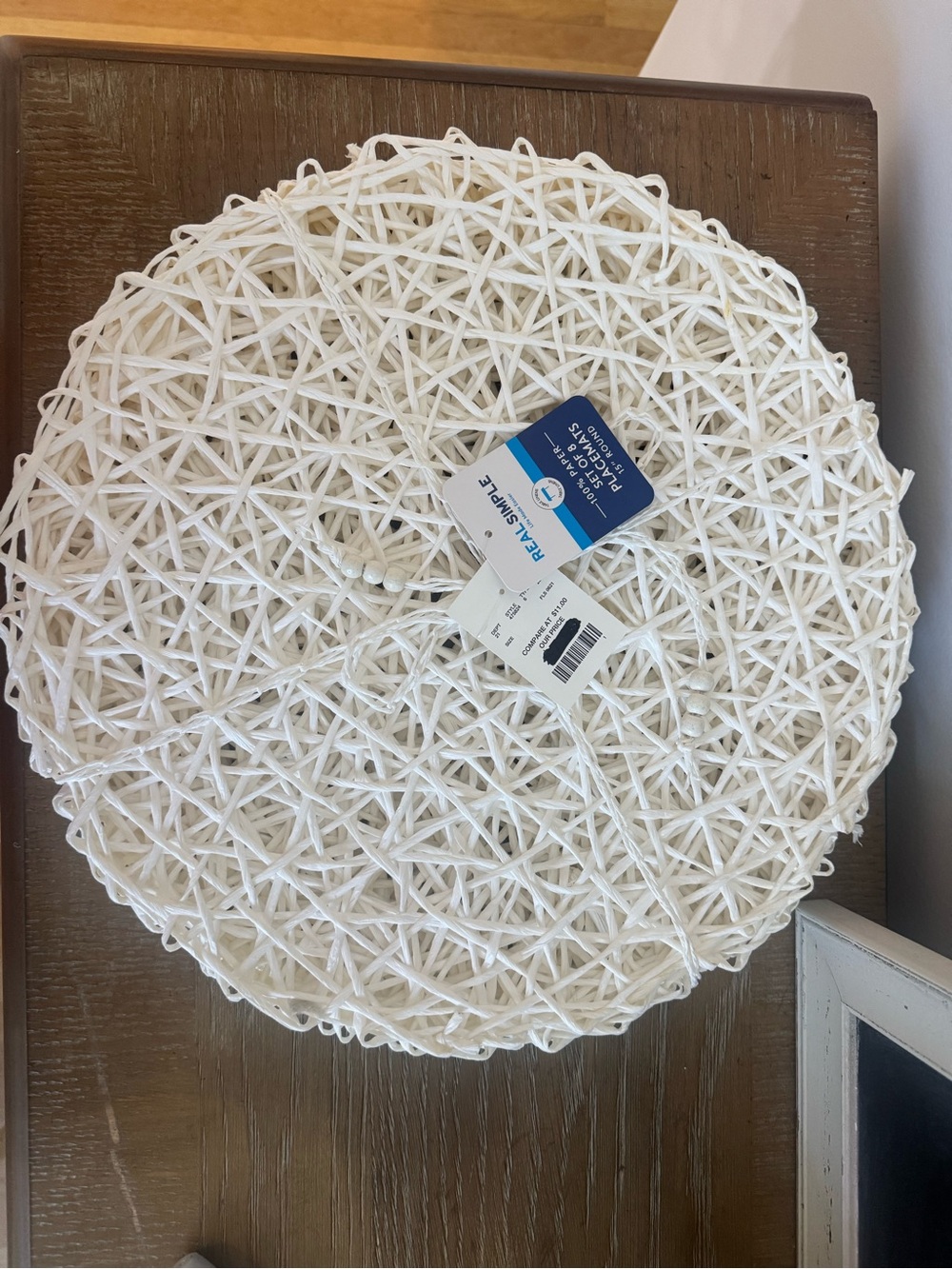 Simple White Woven Round Placemats. Set of 8.